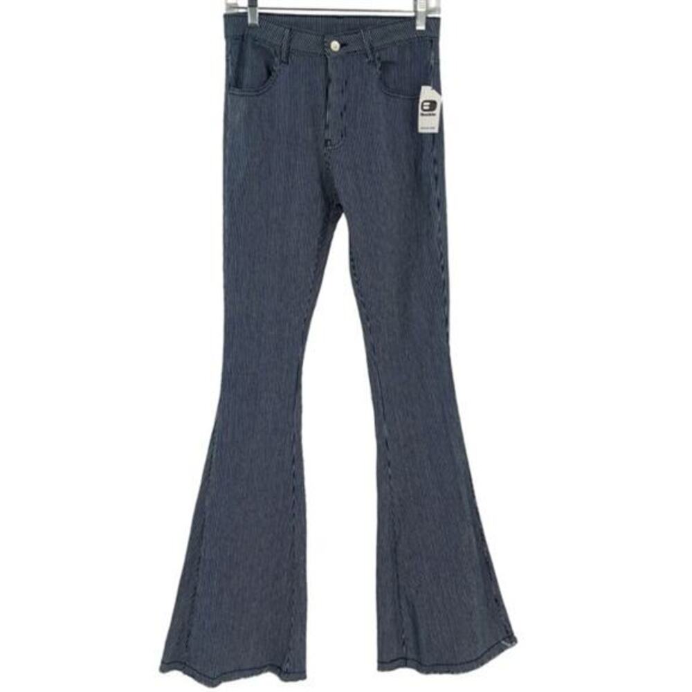 NWT Saints & Hearts medium Striped Extreme Flared Bell Bottom Pants strip denim
